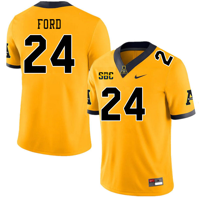 Youth #24 Scoobie Ford Appalachian State Mountaineers College Football Jerseys Stitched Sale-Gold - Click Image to Close